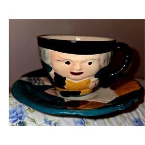 Vintage handpainted Staffordshire, character folkart mug/teacup & saucer England